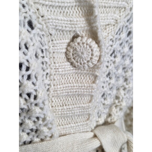 L.L.Bean Wool Angora Sweater L Cream Belted Shawl Collar Button Long Cardigan - Picture 7 of 9